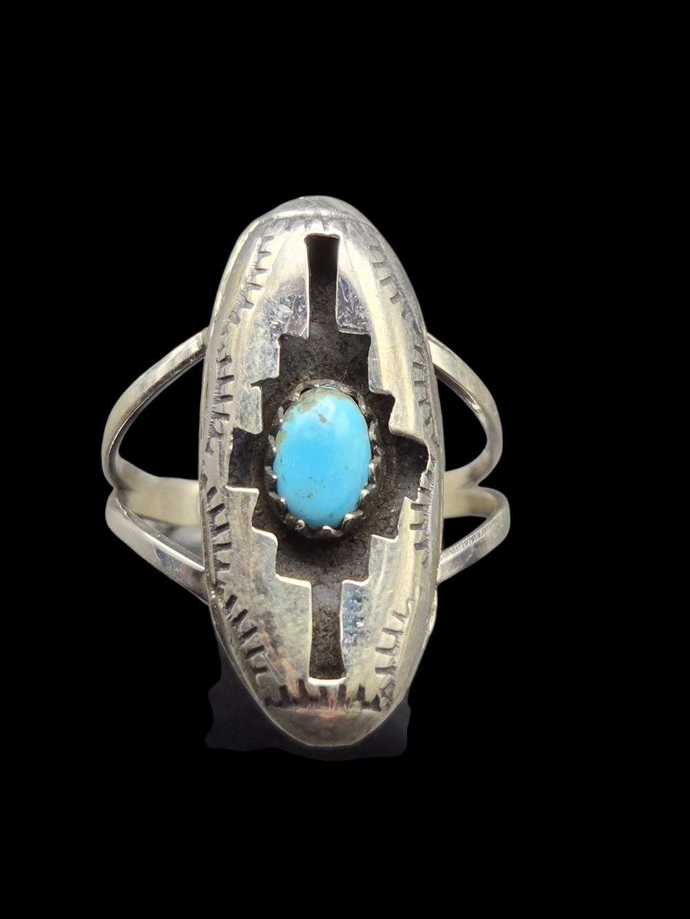 Sterling Silver Turquoise Shadow Box Ring 6.5